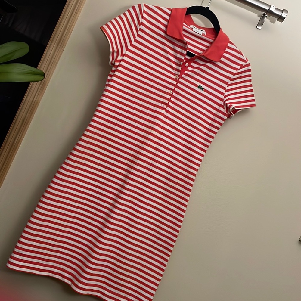Small Lacoste Red & White Striped Polo Dress